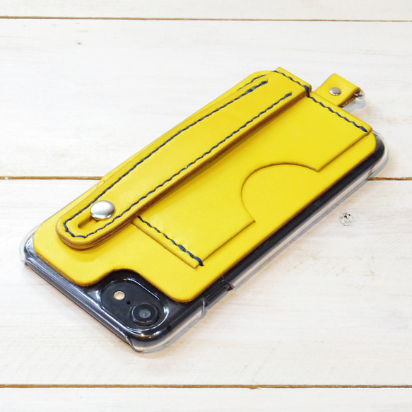 スマホショルダー兼用リアケース 手持ちバンド スタンド iPhone,Android 多機種制作 イエロー 黄色 1枚目の画像
