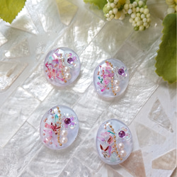 お花カボション☆4個 e-16 ブルー/グレー/ドライフラワー/花/レジン 