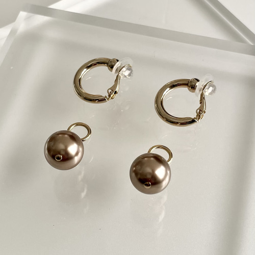 Hoop Pierce , パールが取り外し出来る フープピアス イヤリング