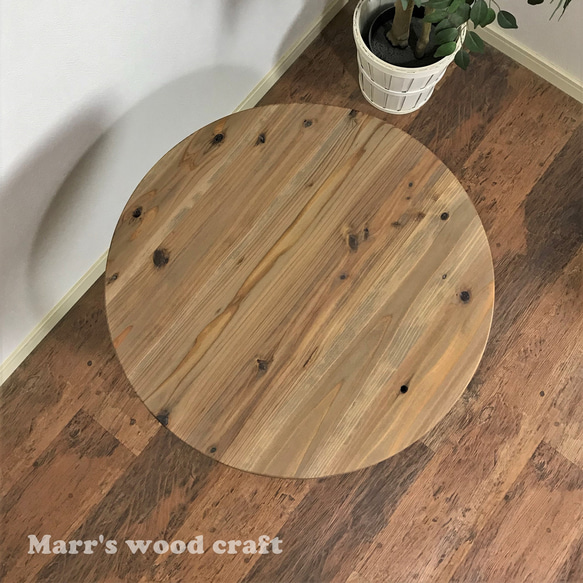 国産杉の無垢材カフェテーブル　円形　60cm　オイル仕上げ　ドリフトウッド色　アイアン脚　丸型【オーダー可能】 