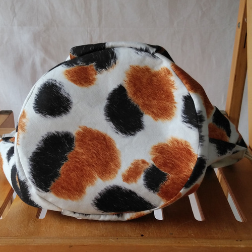 三毛猫 ハンドメイド 丸い 巾着 ベージュ 三毛猫ちゃんのまん丸