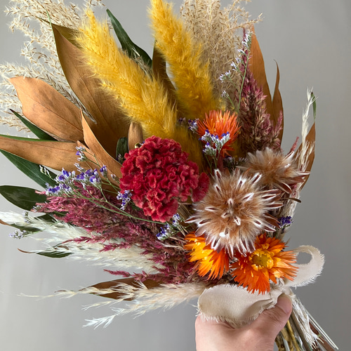 秋色ドライフラワースワッグ ブーケ 前撮り 誕生日プレゼント 新築祝い
