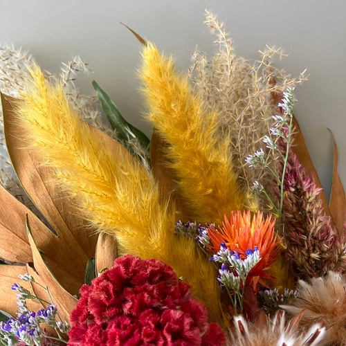 秋色ドライフラワースワッグ ブーケ 前撮り 誕生日プレゼント 新築祝い  