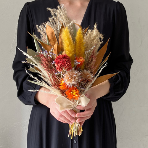 秋色ドライフラワースワッグ ブーケ 前撮り 誕生日プレゼント 新築祝い