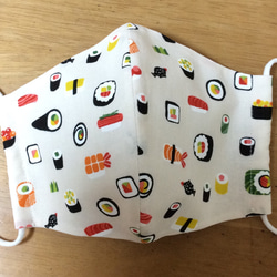 送料無料 立体 布マスク ハンドメイド かわいい 寿司 すし 食物 えび  いくら 和柄 生成り色系 (裏地白) 着物 3枚目の画像