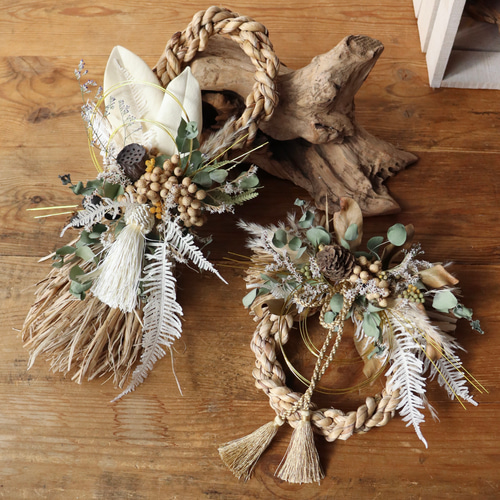 無垢のしめ縄2026】しめ縄リース / ドライフラワー しめ飾り しめ縄