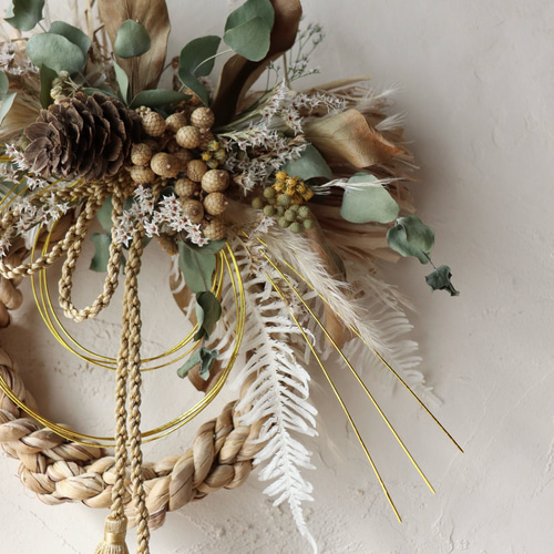 無垢のしめ縄2026】しめ縄リース / ドライフラワー しめ飾り しめ縄