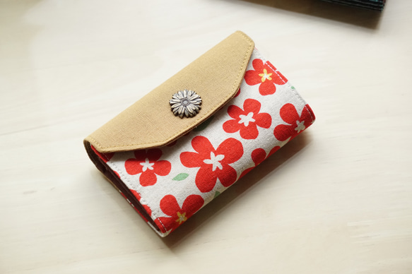[短夾 日本花布] #10 紅色繁星花 - 布 小財布 卡夾 錢包 第2張的照片