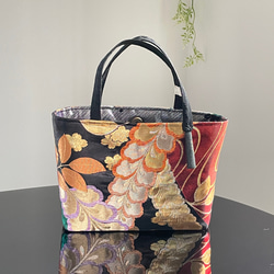 帯リメイクバッグ 煌めく藤の花C ミニトートバッグ 和装バッグ 帯