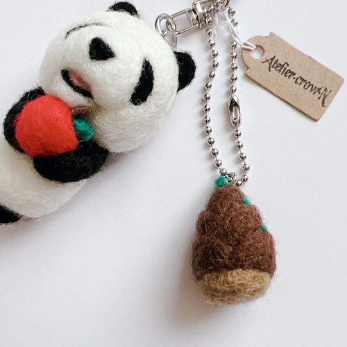 受注制作（食いしん坊パンダさん）スイカ他 羊毛フェルト 羊毛フェルト