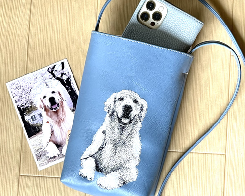 NEW‼【オーダーメイド】ペットのお写真から作る刺繍のスマホショルダー