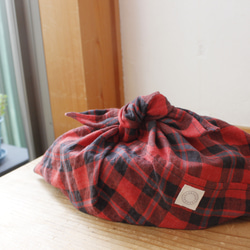 あずま袋お弁当袋(ソフトヘリンボーン先染めチェック赤) 4枚目の画像