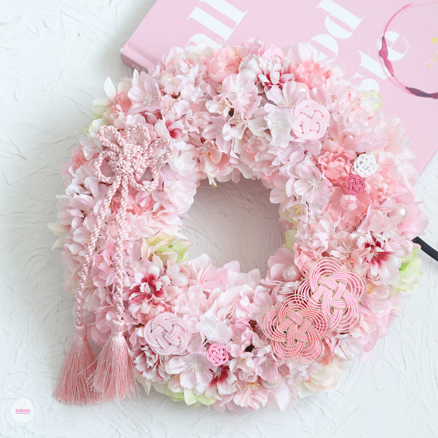 シーグラスアート　桜のリース 桃色桜のリース（直径約26cm） リース sarasa style 通販