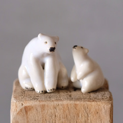シロクマさんの親子 動物オブジェ 北欧 置き物 その他置物 わのえ工房