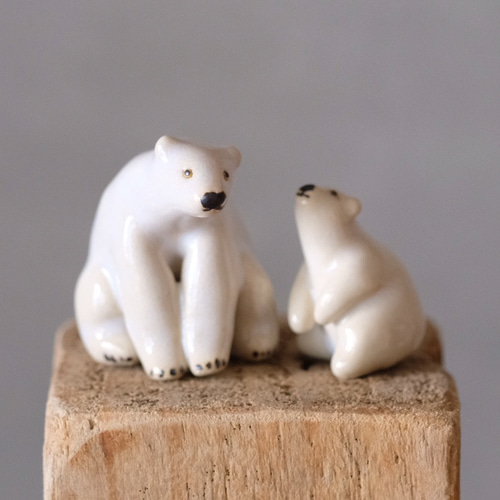 シロクマさんの親子 動物オブジェ 北欧 置き物 その他置物 わのえ工房