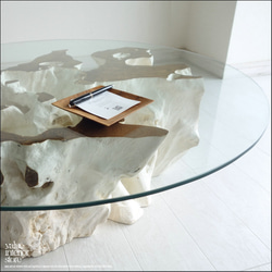 チークガラステーブルH/1 座卓 円卓 円形テーブル センターテーブル リビングテーブル 座敷机 プリミティブ 一点物 6枚目の画像