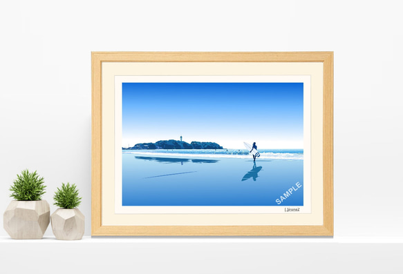 A3サイズ「江の島とサーファー」ケンコー（ナチュラル） 1枚目の画像