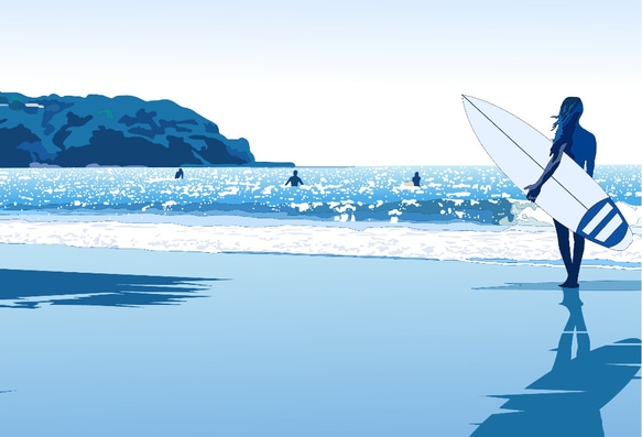 A3サイズ「江の島とサーファー」ケンコー（ナチュラル） 5枚目の画像