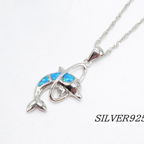SILVER925 張り合わせ オパール イルカ ネックレス ネックレス