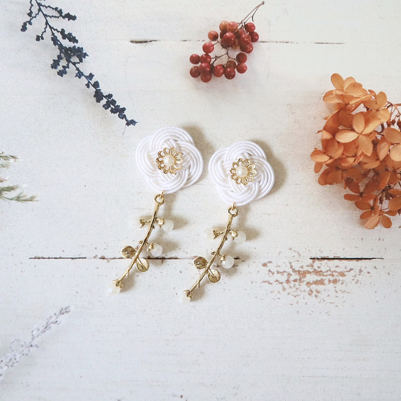 一輪 水引のお花ピアス イヤリング 和風 和モダン ピアス（フック