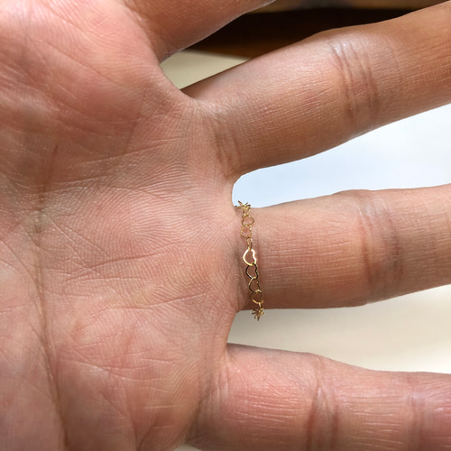 K18 ハートチェーンリング 18金 イエローゴールド レディース 指輪