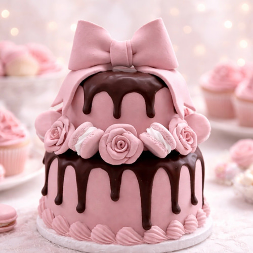 フリフリデザインクレイケーキとうさぎのカップケーキ2個付き フェミニン可愛い♡ とろけるチョコドリップのクレイケーキ