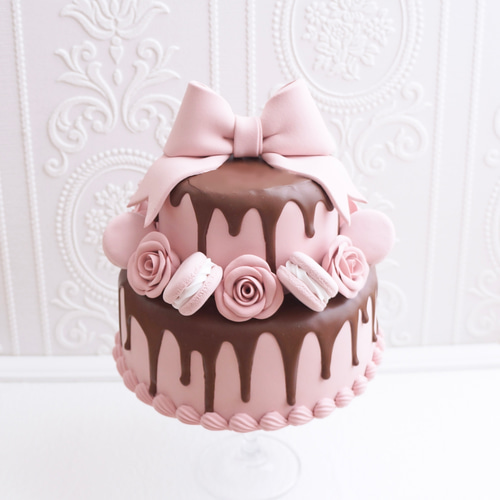 チョコドリップクレイケーキ✳︎モカピンク✳︎色変更可＊フェイク