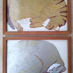 木製額付き　イラストレーション　ねこ日和　キジトラ 3枚目の画像