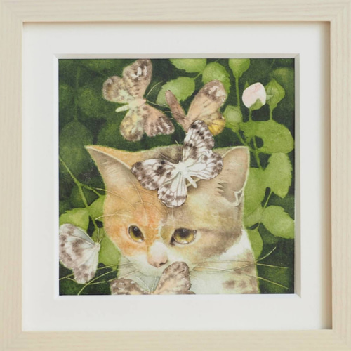 絵画。原画【月の白い猫に美しいバラを三本植えました】 絵画。原画【月の白い猫に美しいバラを三本植えました】 絵画。