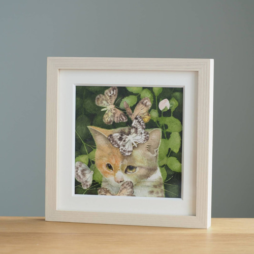 三毛猫とバラと蝶と 「 まだしらないキモチ 」 絵画 モリカナコ(mori