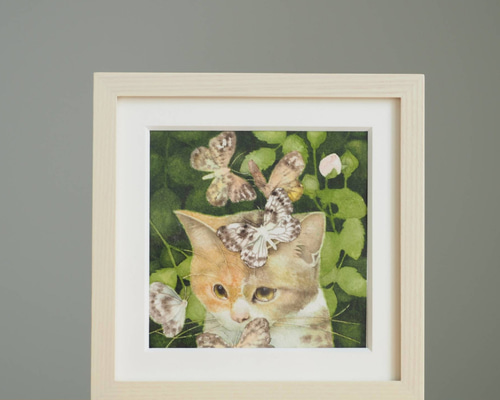 三毛猫とバラと蝶と 「 まだしらないキモチ 」 絵画 モリカナコ(mori