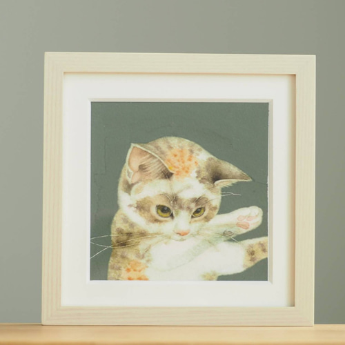 三毛の猫かっこいいポーズ 「へんしん」 絵画 モリカナコ(mori kanako