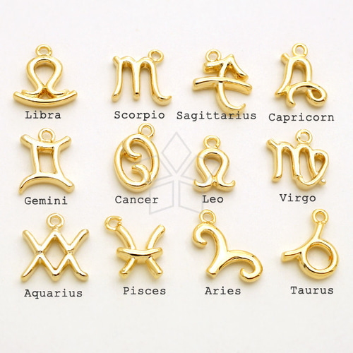 2個入り】タイニー星座チャーム、12星座ペンダント、誕生石、マルカン