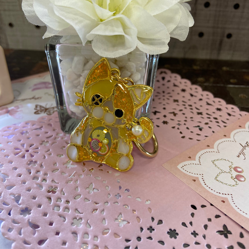 レジンキーホルダー つぎはぎねこ 【YK908】 キーリング ねこねこ南町