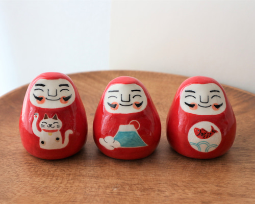 陶器で作った 絵だるま (赤) その他置物 福雪工房 通販 14167999