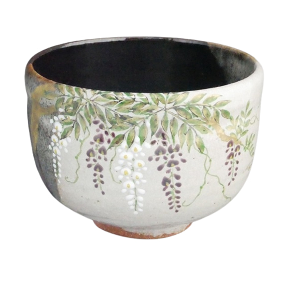 ◇商品番号 12628 灰釉掛分藤絵抹茶茶碗 良二 茶碗・めし碗 松韻