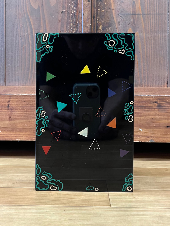 小さな作品　漆黒とパステルカラーの漆アートパネル　/  「candy box  .dot」  キャンディーボックス 5枚目の画像