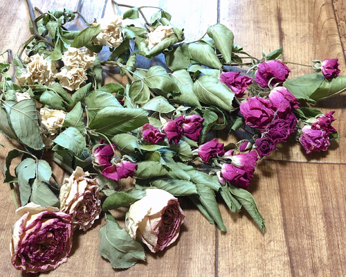 バラ 薔薇 ホワイト＆ピンク ドライフラワー 15本 【ピエールド