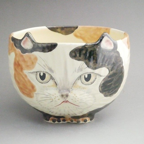 ◇商品番号 12110 三毛猫抹茶茶碗 良二 茶碗・めし碗 松韻堂 通販
