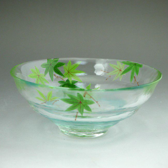 ◆商品番号　10321 　京絵付けガラス平茶碗　青楓 6枚目の画像