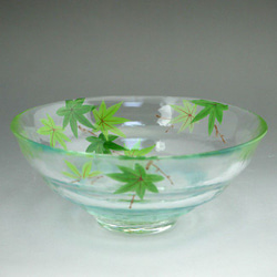 ◆商品番号　10321 　京絵付けガラス平茶碗　青楓 1枚目の画像