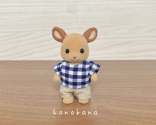 シルバニアファミリー服 92 シルバニアファミリー 男の子服 ネイビーチェック柄シャツ