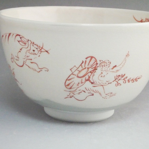 赤絵鳥獣戯画抹茶茶碗　　陶仙 6枚目の画像