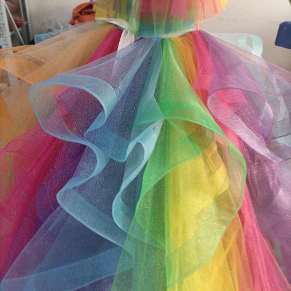 閃閃發光的彩虹色連身裙 荷葉邊褶邊 婚禮 熊上衣 公主系列 婚禮/招待會 第11張的照片