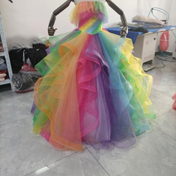 閃閃發光的彩虹色連身裙 荷葉邊褶邊 婚禮 熊上衣 公主系列 婚禮/招待會 第6張的照片