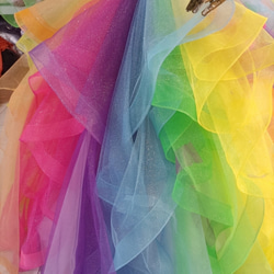 輝きな光彩を放つ レインボー カラードレス ラッフルフリル 挙式 トレーン ベアトップ プリンセスライン 結婚式/披露宴 5枚目の画像