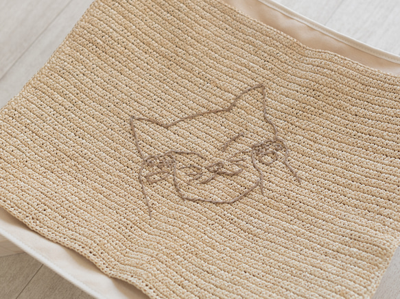 【マット キャットナップ】猫 春夏 ラフィア 天然素材 手編み ペット ベッドカバー 保護猫支援 寄付 2枚目の画像