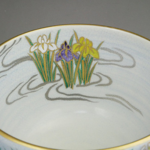 抹茶茶碗 色絵琳派 菖蒲 陶楽◇商品番号 12643 茶碗・めし碗