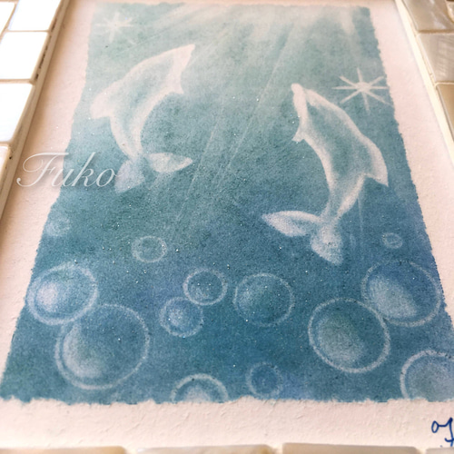 絵画】ヒーリング・アクア《メッセージ/ポストカード付》パステル