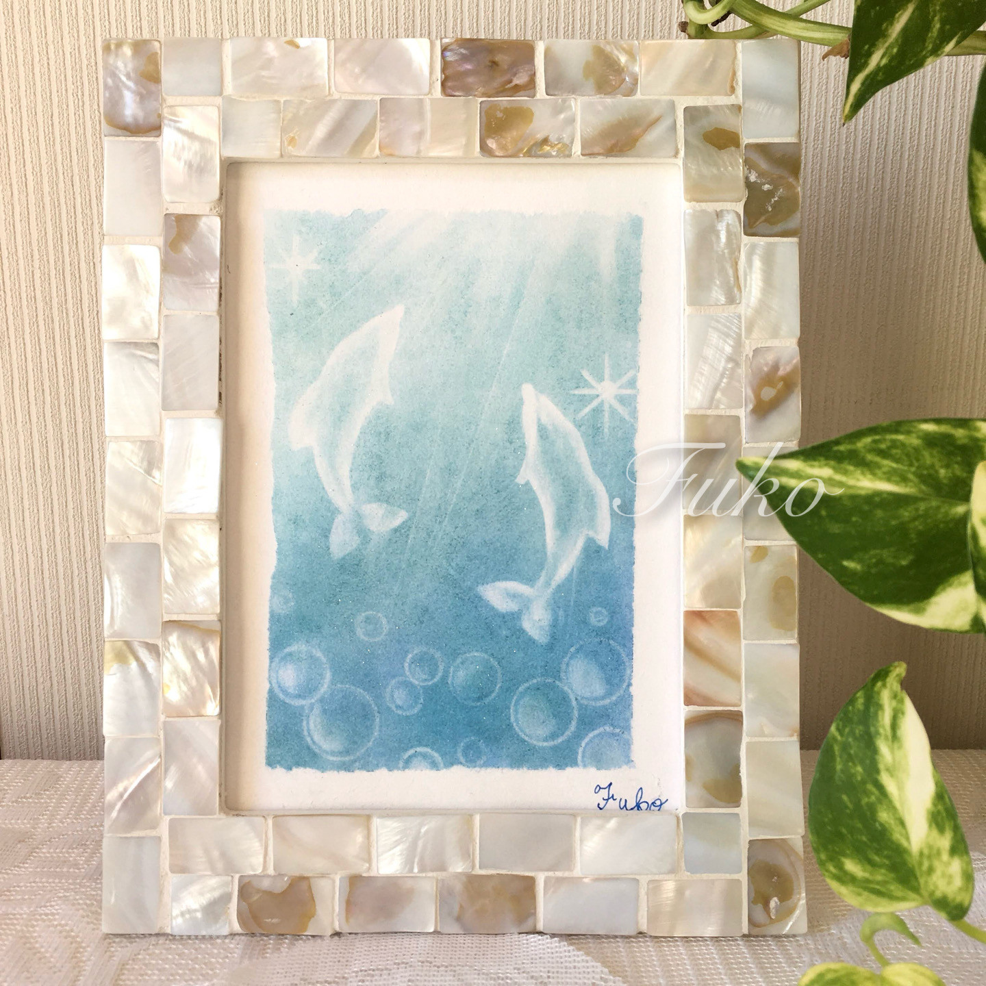 イルカ　ヒーリング　パステルアート パステルアート原画】 イルカの絵 海 水滴 ヒーリングアート